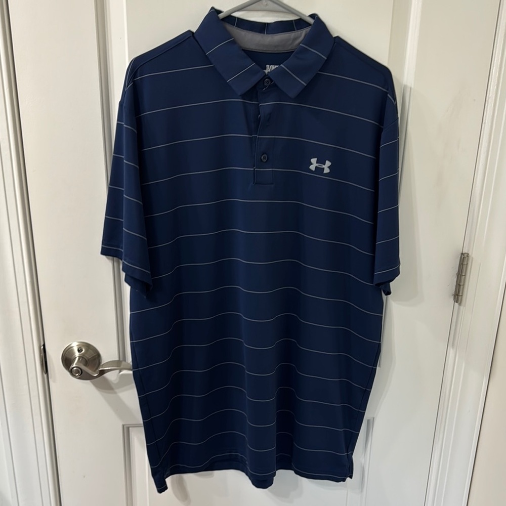 Under Armour Men's Blue Polo with Stripes